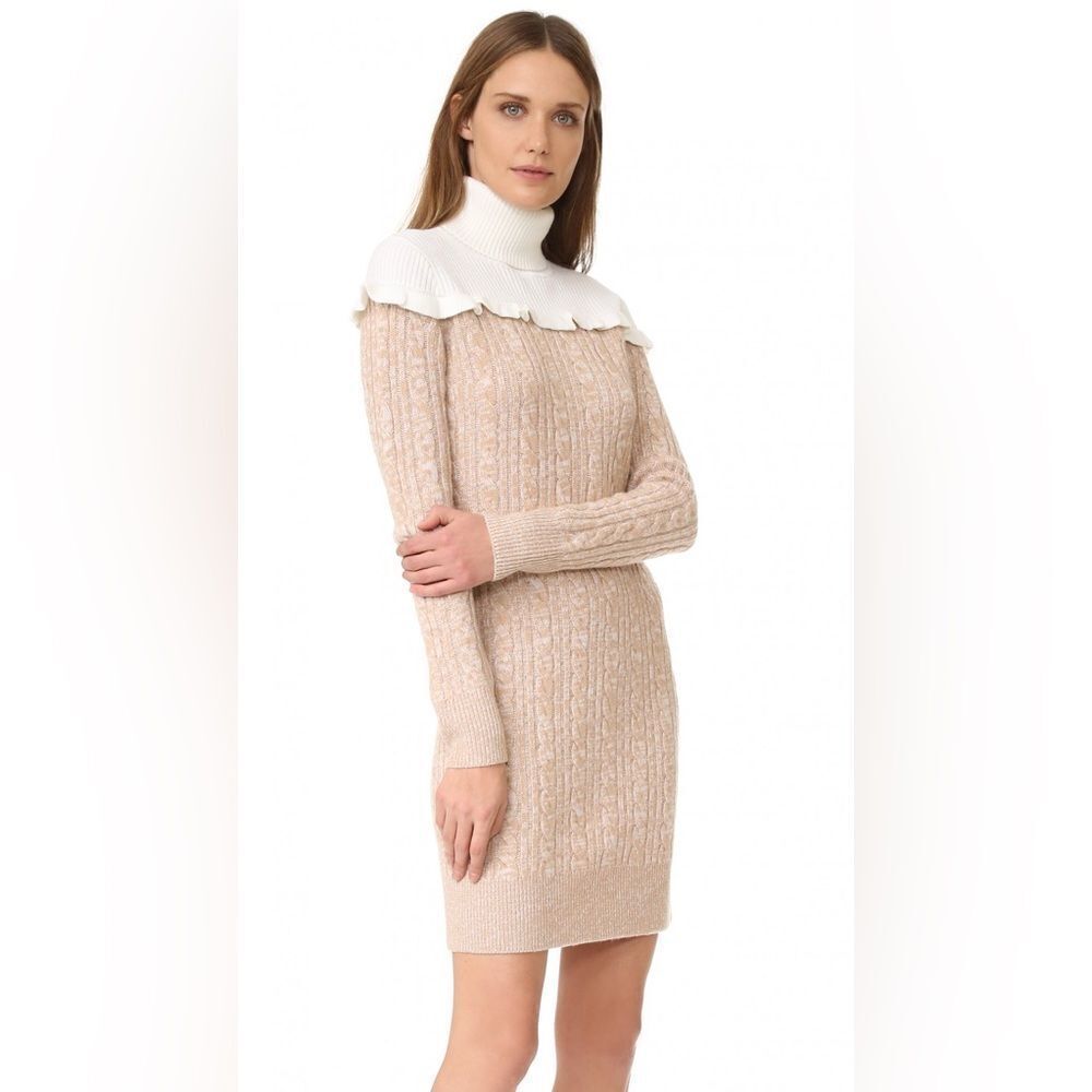 Club Monaco Turtleneck Sweater Dress Panthea Ruffle Yoke Cable Knit Midi - Picture 6 of 12